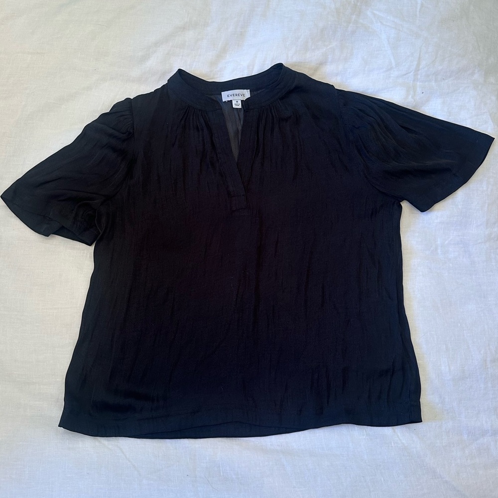 Evereve Black Mandarin Collar Relaxed Blouse